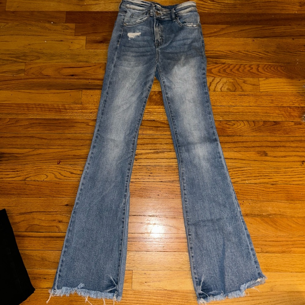 Altar'd State Blue Flare Wide Leg Jeans (criss cross button style)